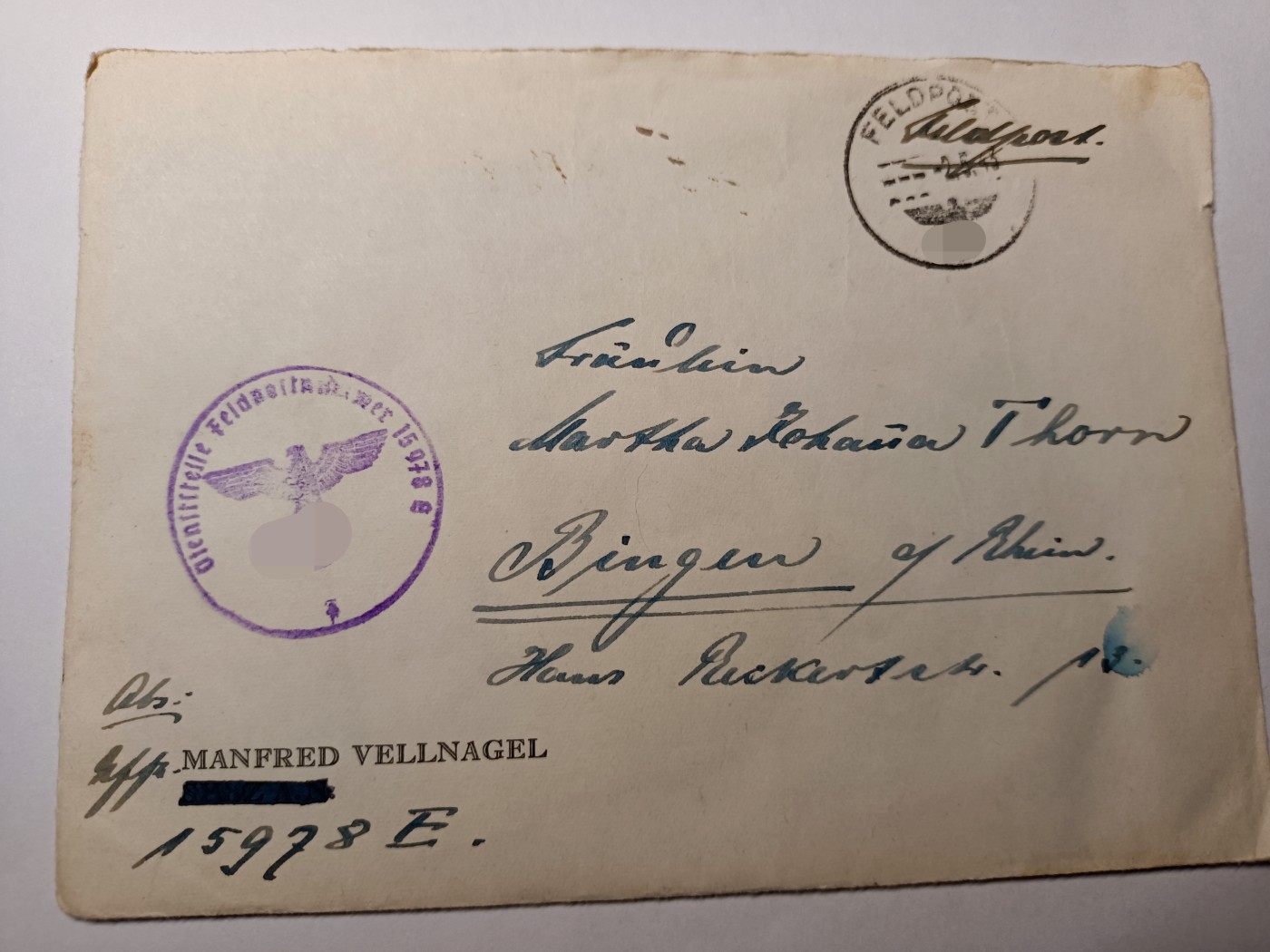 阿娜斯塔西亚军事题材拍卖第五期 Third Reich1940原品信件，带戳和两张邮票手写信等