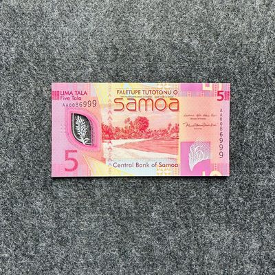 130th 萨摩亚2024年5-10-20塔拉塑料钞，百位圆圆号，全同号，靓号 - 萨摩亚2023年5塔拉塑料钞，AA首发冠+豹子号999，AA0086999