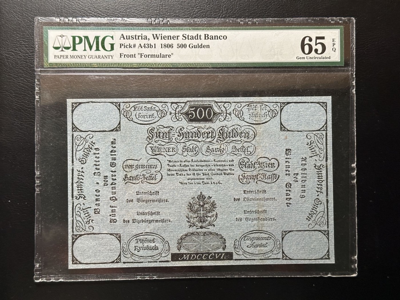 第三十六场！（本期有pmg记录仅两枚的顶级高货） 【世界唯二冠军分】奥地利1806年500Gulden，PMG65E！世界第一！亚军分40，遥遥领先于亚军！超级稀有！pmg记录仅仅有两张！！全球孤品！！！