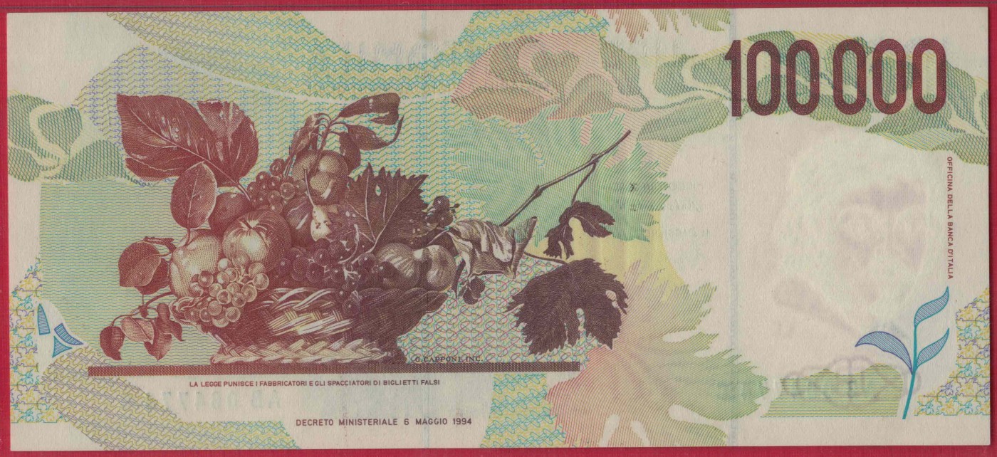意大利1994年100000里拉(10万里拉) P-117a 欧洲纸币 实物图 UNC
