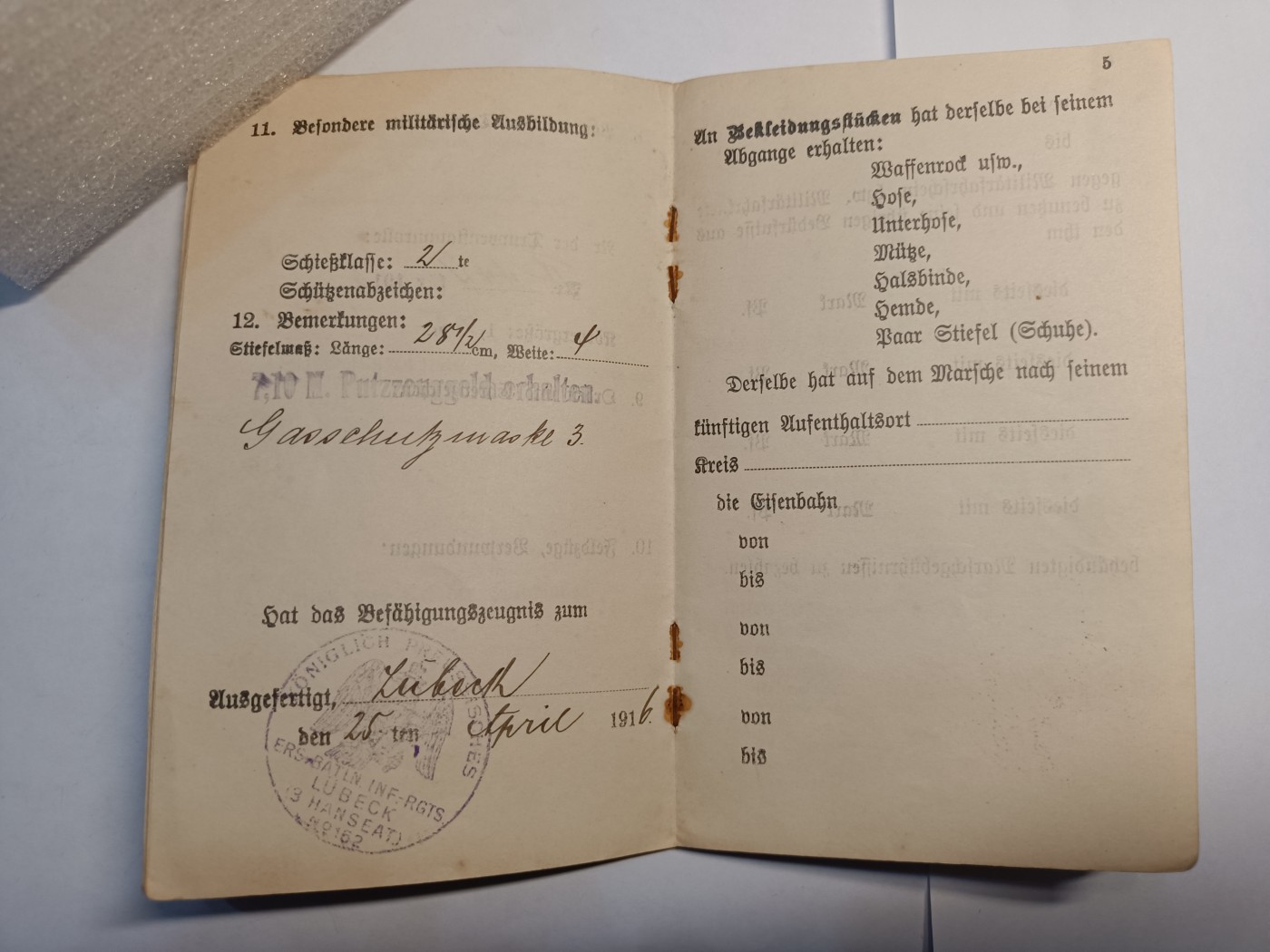 阿娜斯塔西亚军事题材拍卖第五期 德二1914梅克伦堡士兵证 作战履历丰富