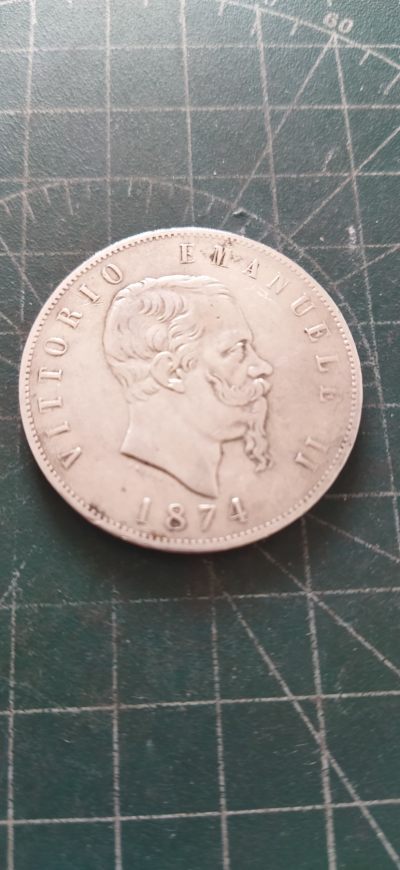 外国硬币初藏散币银币第23场 - 意大利5里拉银币1874年。