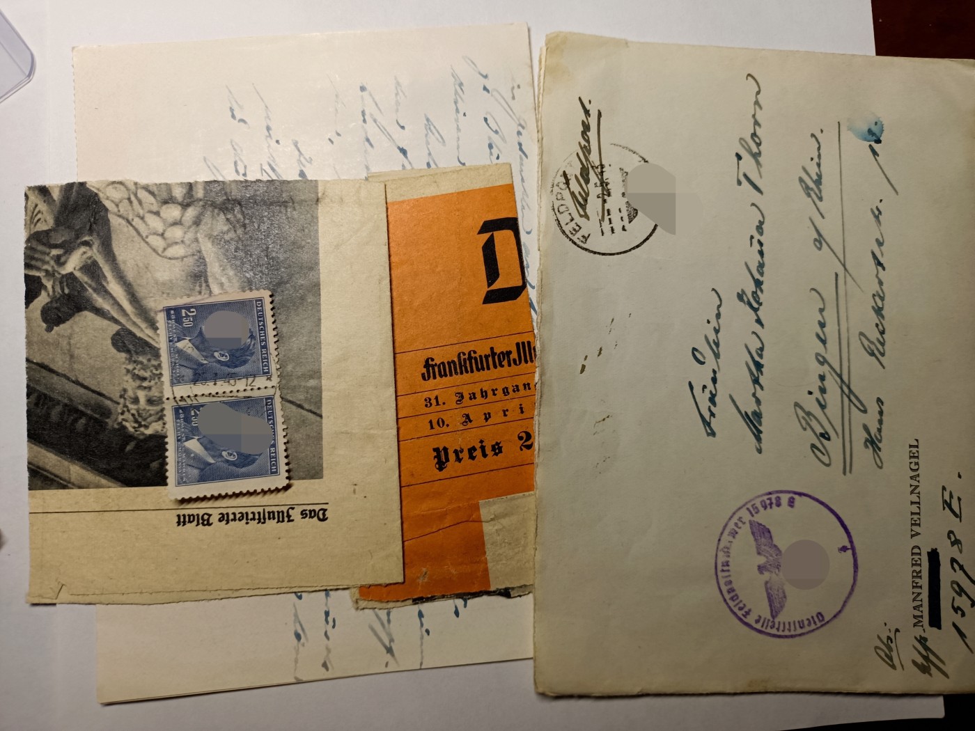 阿娜斯塔西亚军事题材拍卖第五期 Third Reich1940原品信件，带戳和两张邮票手写信等