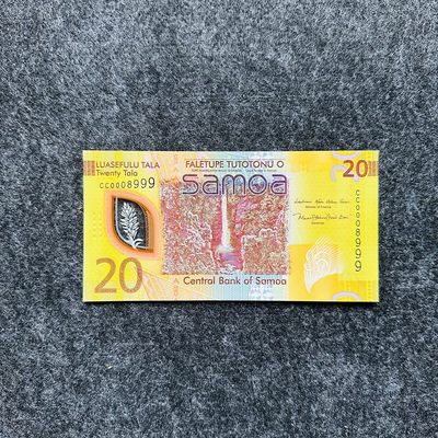 130th 萨摩亚2024年5-10-20塔拉塑料钞，百位圆圆号，全同号，靓号 - 萨摩亚2024年20塔拉塑料钞，CC首发冠+豹子号999，CC0008999