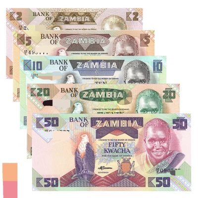非洲货币赞比亚5张套钞(2,5,10,20,50克瓦查)尾4同纸币 非洲钱币 全新 - 非洲货币赞比亚5张套钞(2,5,10,20,50克瓦查)尾4同纸币 非洲钱币 全新