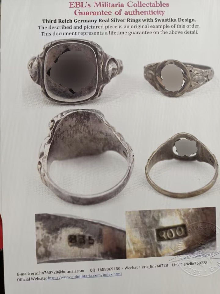 阿娜斯塔西亚军事题材拍卖第五期 Third Reich1939女版稀有小戒指，800银标，正面玫瑰金，戒圈直径最宽处1.9厘米，左右两边橡树叶精致秀气