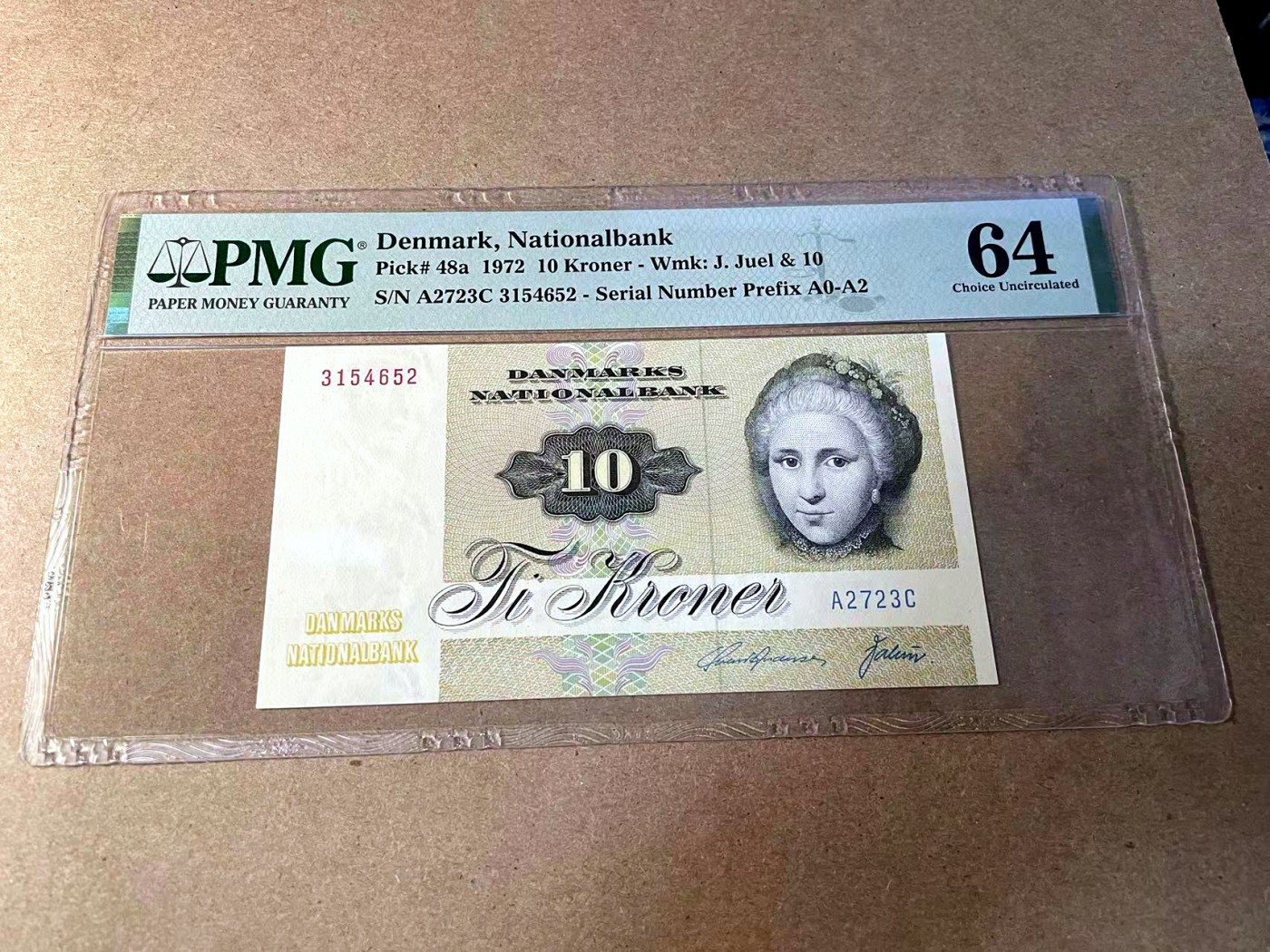 【Blue Auction】✨世界纸币精拍第438期【精】 【a版】丹麦 1972年10克朗 PMG64 