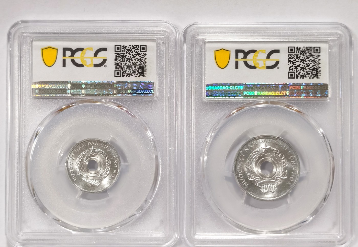博洋堂世界钱币拍卖第066期（全场包邮） PCGS MS65 越南1958年1XU、5XU铝币2枚一对