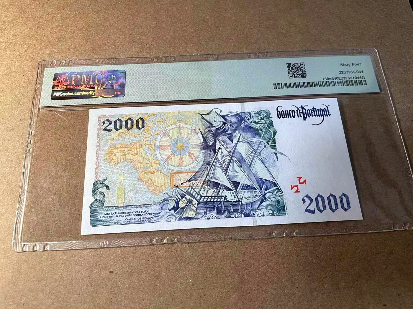 【Blue Auction】✨世界纸币精拍第438期【精】 【a版无47】葡萄牙 1995年2000埃斯库多 PMG64 