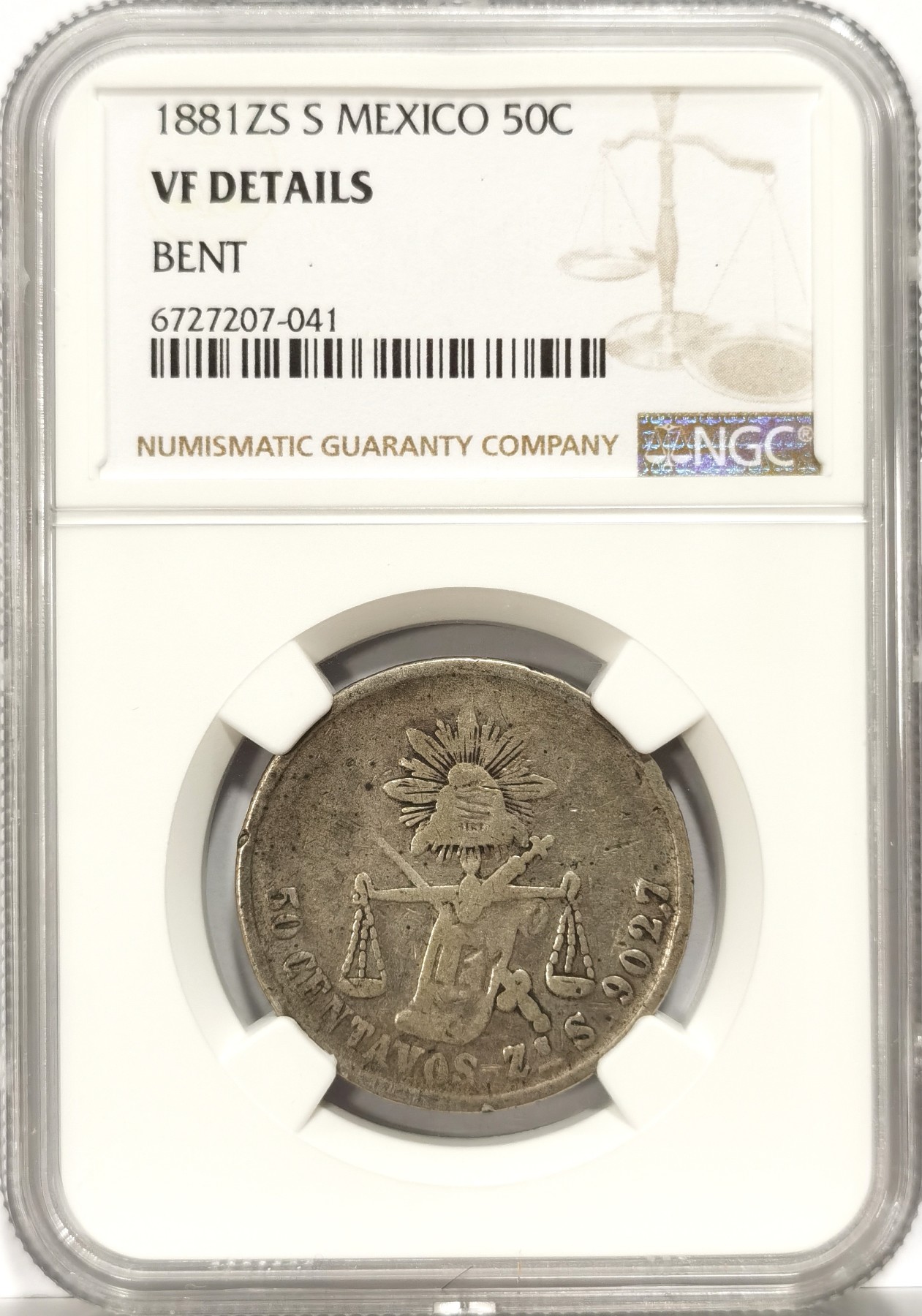 博洋堂世界钱币拍卖第140期（全场包邮） NGC VF 墨西哥1881年ZS S版天平50分银币，少见天平鹰洋半圆