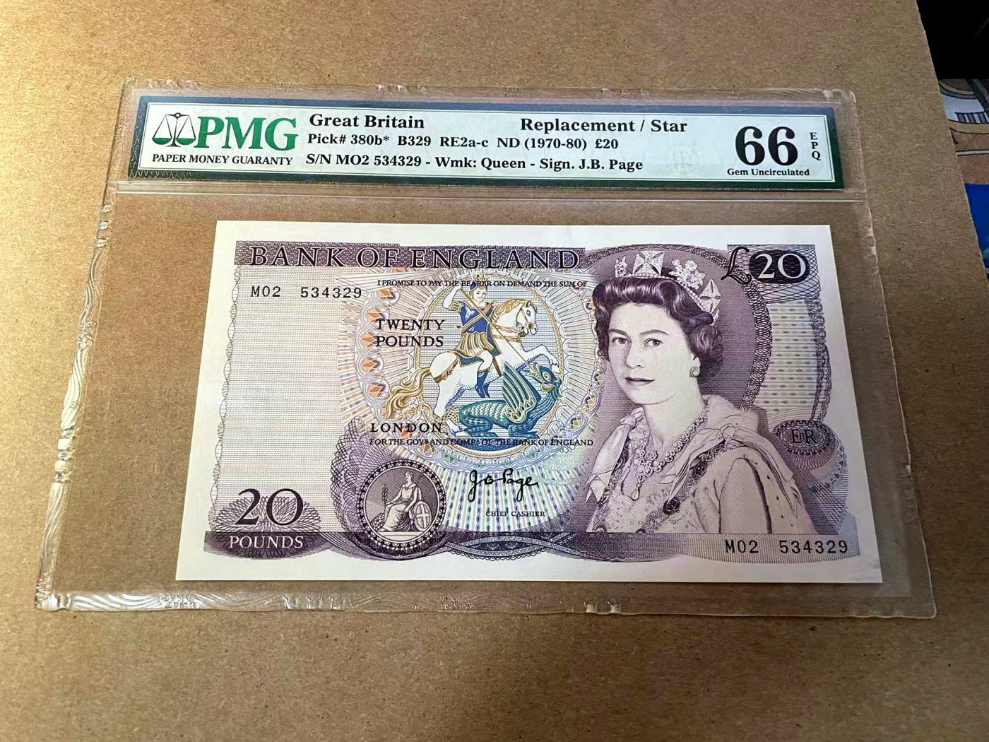 【Blue Auction】✨世界纸币精拍第438期【精】 【补号】英国 D序列1970-80年20镑 PMG66EPQ 