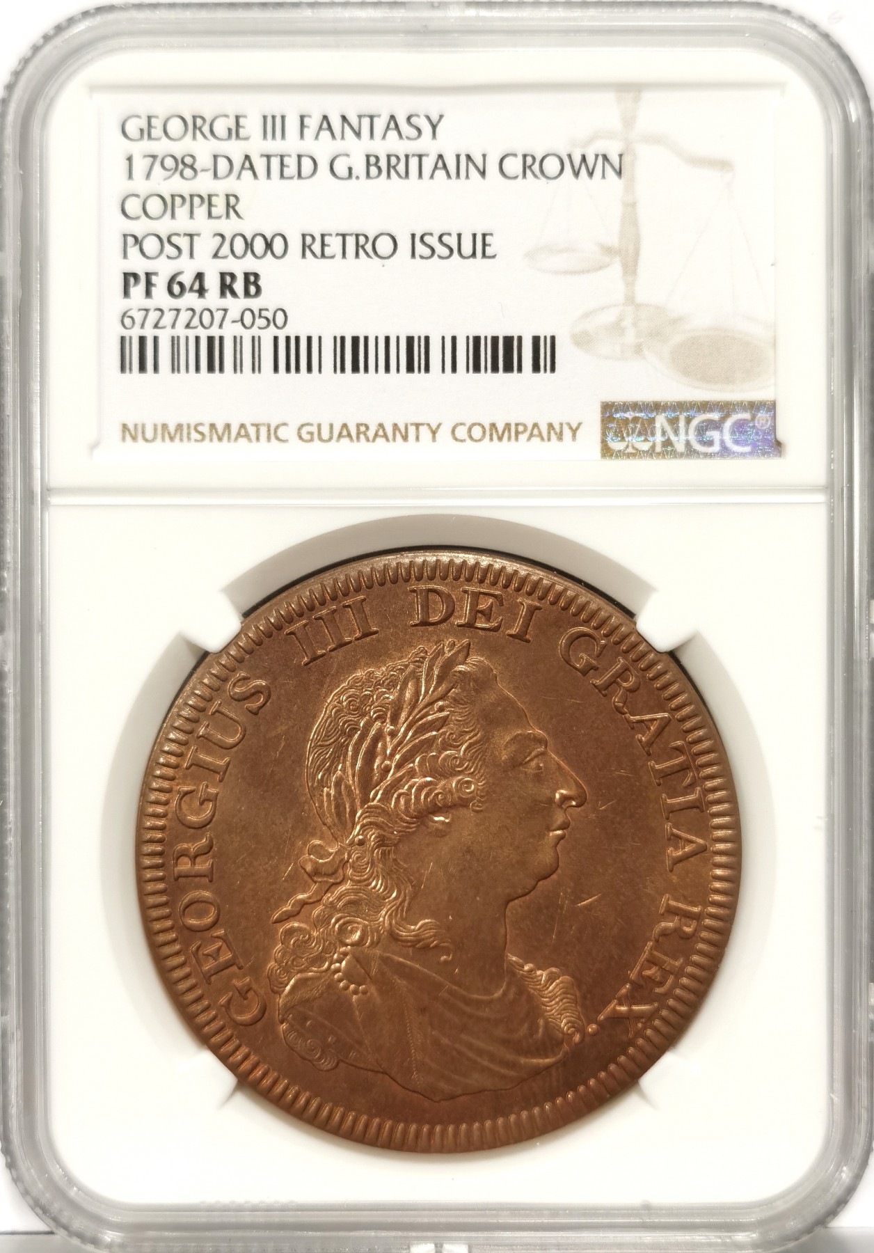 博洋堂世界钱币拍卖第066期（全场包邮） NGC PR64RB 英国1798年乔治三世臆想版克朗铜币（后铸）