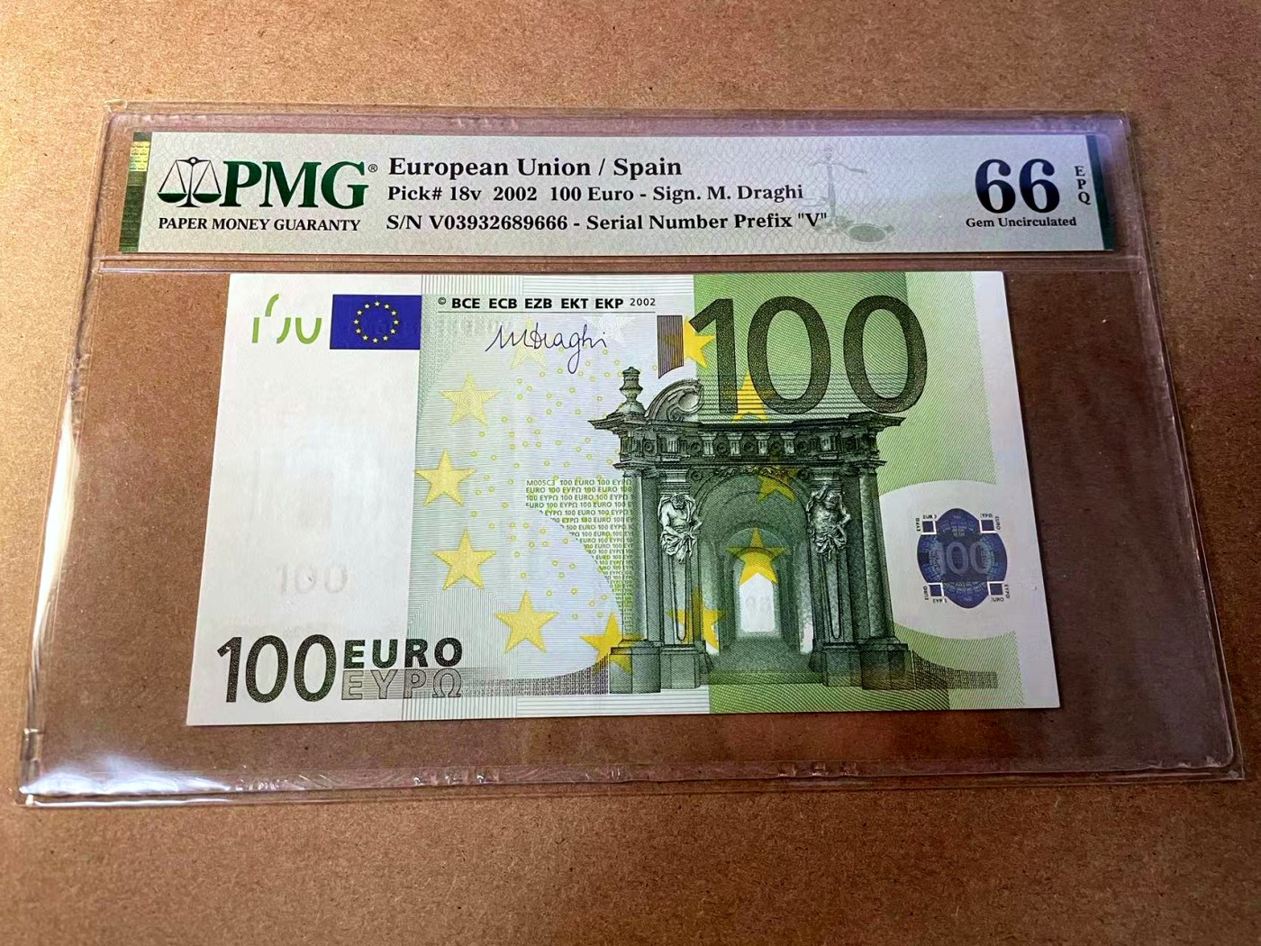 【Blue Auction】✨世界纸币精拍第438期【精】 【666豹子号无47】欧元 2002年100欧元 PMG66EPQ 西班牙版