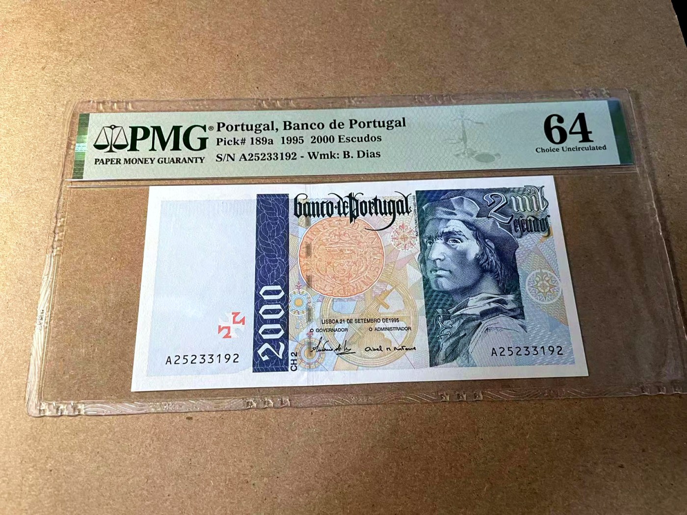 【Blue Auction】✨世界纸币精拍第438期【精】 【a版无47】葡萄牙 1995年2000埃斯库多 PMG64 