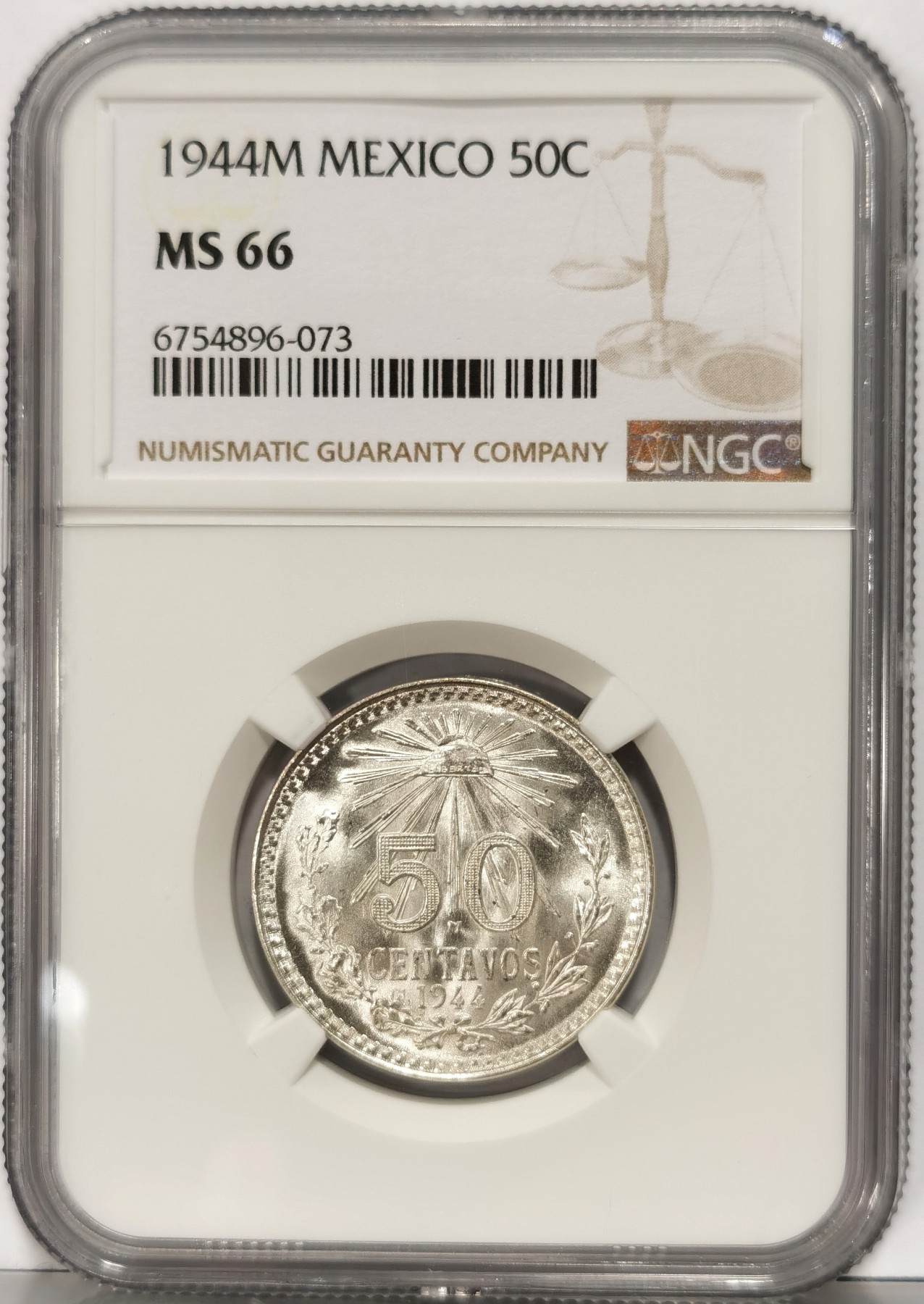 博洋堂世界钱币拍卖第066期（全场包邮） NGC MS66 墨西哥1944年50分鹰洋银币，麦稀奇所见最高分