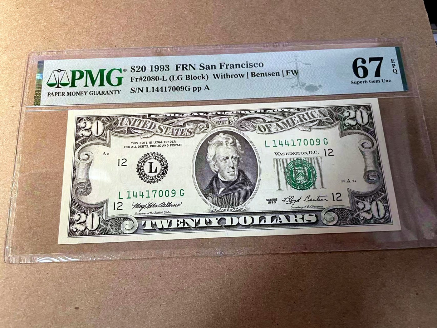 【Blue Auction】✨世界纸币精拍第438期【精】 美国 1993年20美金 PMG67EPQ 高分 