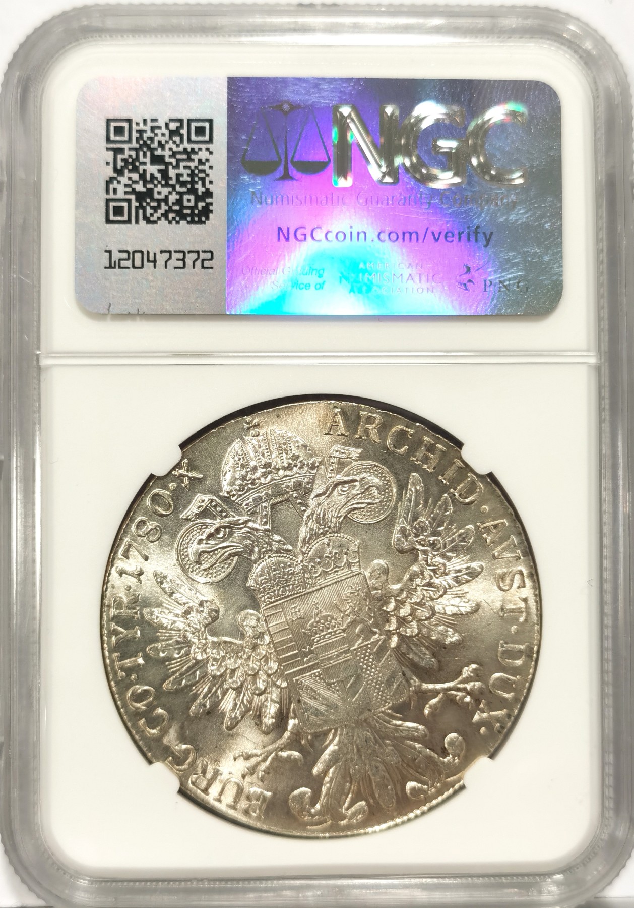 博洋堂世界钱币拍卖第066期（全场包邮） NGC MS62 奥地利1780年特蕾莎大奶妈1泰勒银币，官方后铸版