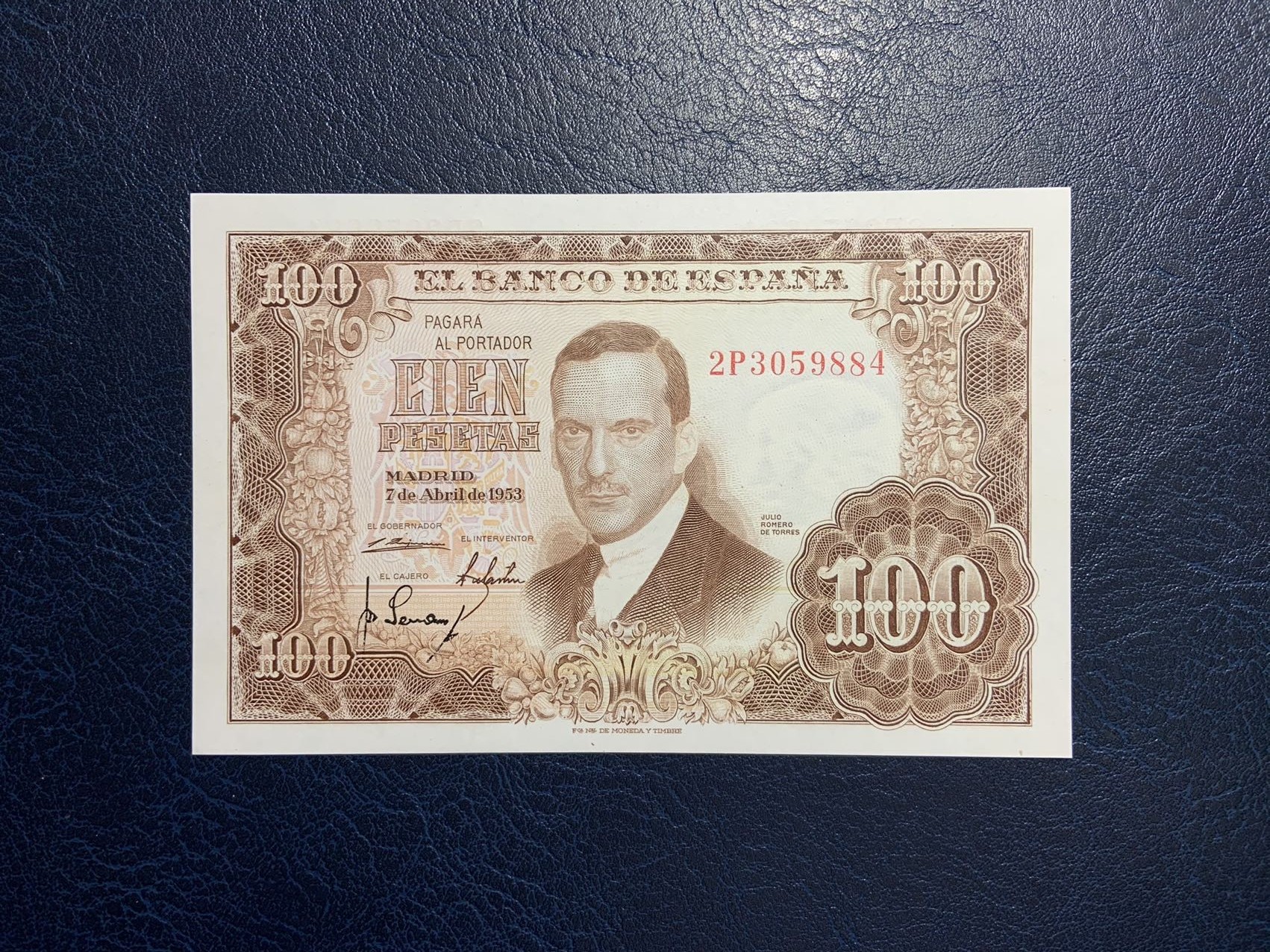 收藏联盟Quantum Auction 第327期拍卖  西班牙1953年100比塞塔 品相全新UNC 