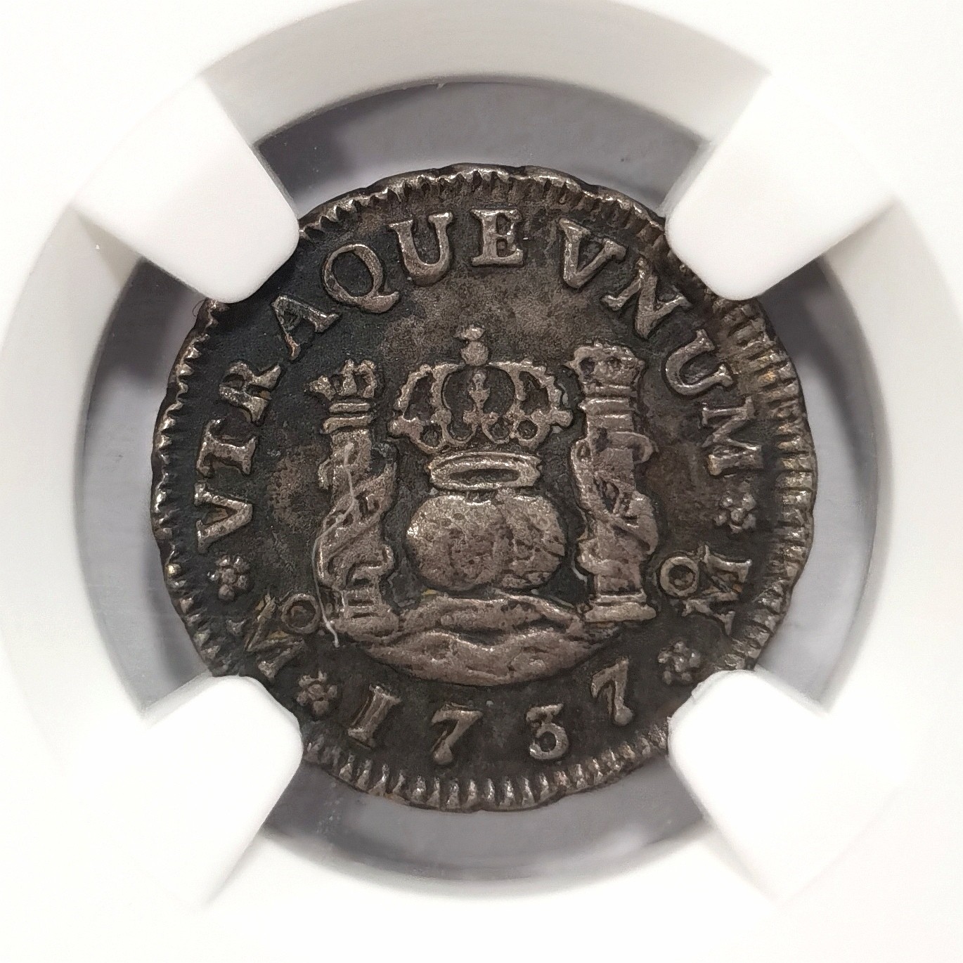 博洋堂世界钱币拍卖第066期（全场包邮） NGC AU 西属墨西哥1737年MO MF地球双柱1/2R，全深打全马齿，原味包浆