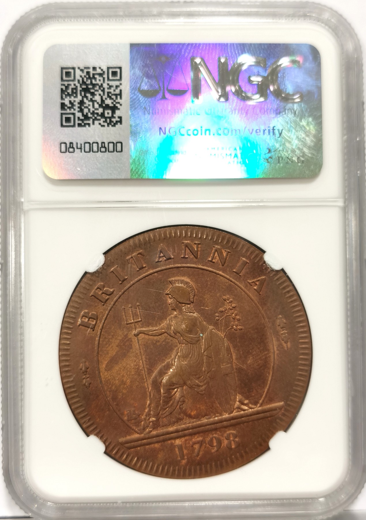 博洋堂世界钱币拍卖第066期（全场包邮） NGC PR64RB 英国1798年乔治三世臆想版克朗铜币（后铸）