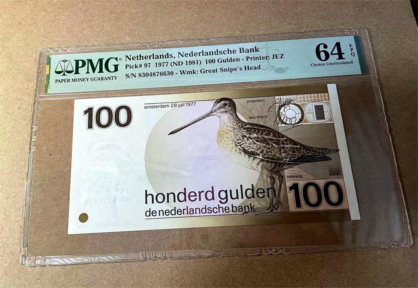 【Blue Auction】✨世界纸币精拍第438期【精】 荷兰 1977年100盾 水鸟 PMG64EPQ 全新原票 