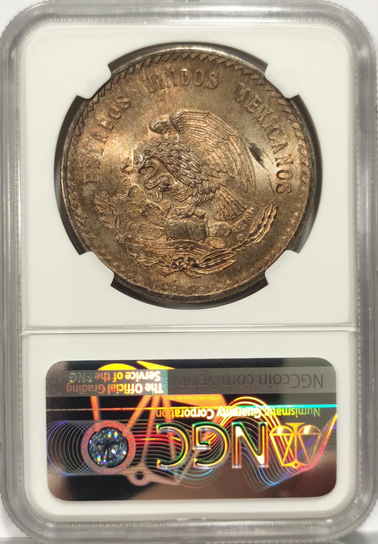 博洋堂世界钱币拍卖第066期（全场包邮） NGC MS64 墨西哥1948年玛雅人5比索大银币，五彩包浆