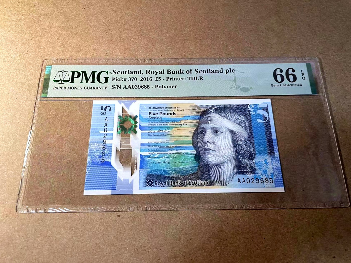 【Blue Auction】✨世界纸币精拍第438期【精】  【AA冠无47】苏格兰 2016年5镑 PMG66EPQ 