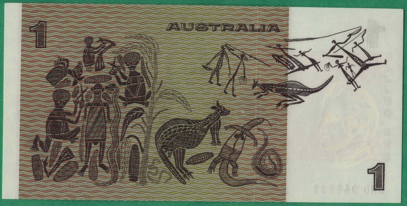澳大利亚1974年至1983年版(1983年)1元 P-42d 签名如图 33双尾 实物图 UNC