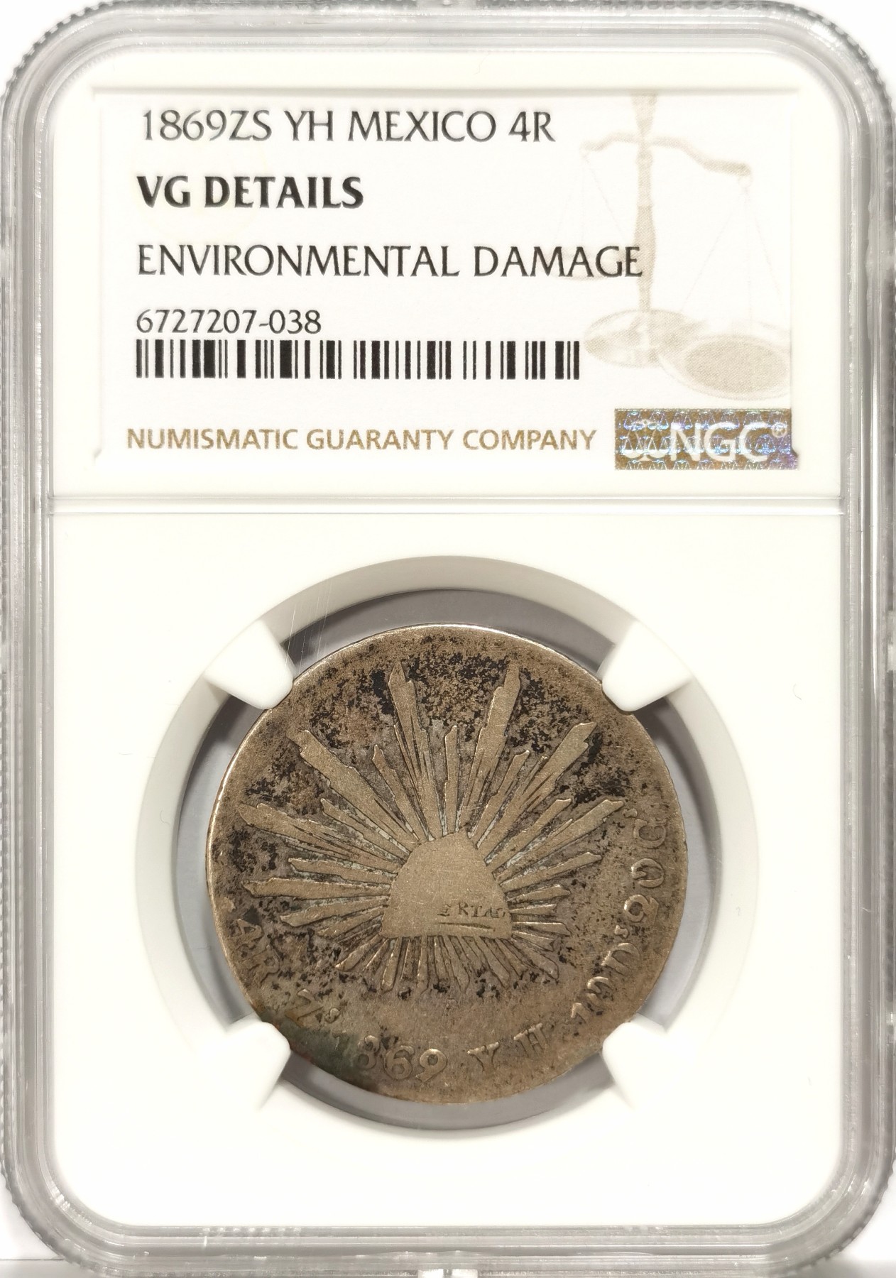 博洋堂世界钱币拍卖第066期（全场包邮） NGC VG 墨西哥1869年ZS YH版鹰洋4R银币，稀少鹰洋半圆