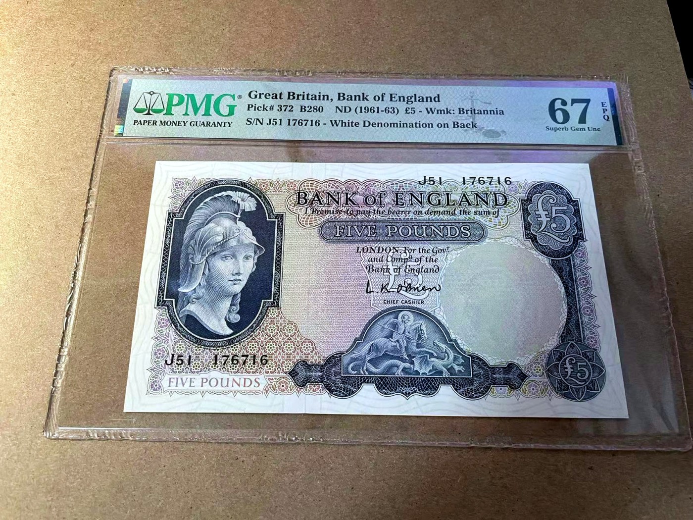 【Blue Auction】✨世界纸币精拍第438期【精】 英国 B序列 1961-63年5镑 PMG67EPQ 高分 