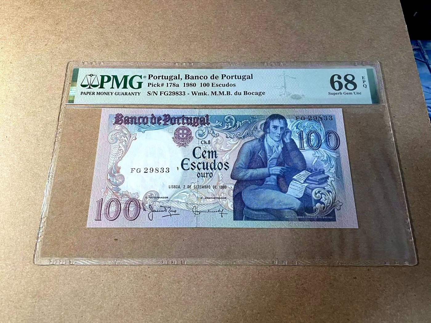 【Blue Auction】✨世界纸币精拍第438期【精】 【冠军分 无47】葡萄牙 1980年100埃斯库多 背面大场景 PMG68EPQ 超高分