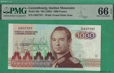 卢森堡1985年1000法郎 无4 P-59a 实物图 欧洲纸币 UNC - 卢森堡1985年1000法郎 无4 P-59a 实物图 欧洲纸币 UNC