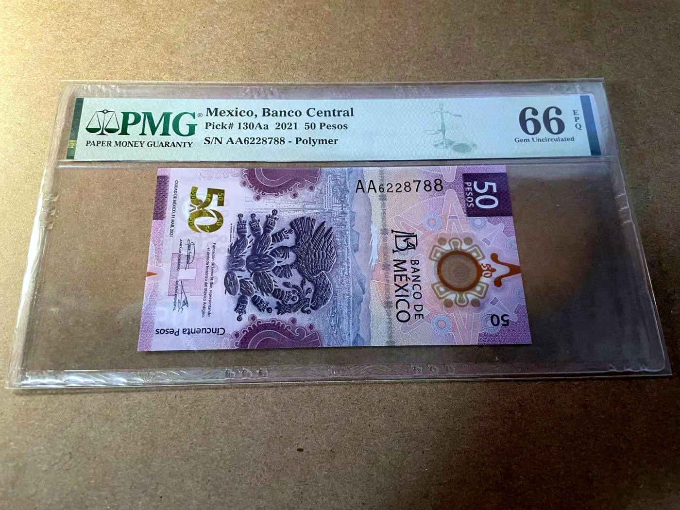 【Blue Auction】✨世界纸币精拍第438期【精】 【AA冠88尾获奖钞】墨西哥 2021年50比索 PMG66EPQ 