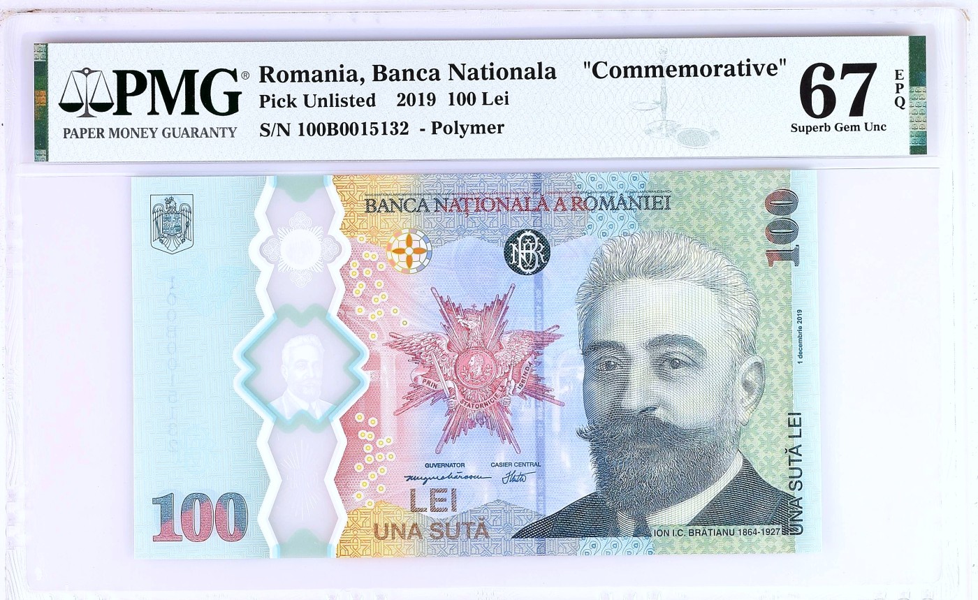 【Blue Auction】✨世界纸币精拍第438期【精】 【无47】罗马尼亚 2019年100雷 PMG67EPQ 高分纪念钞