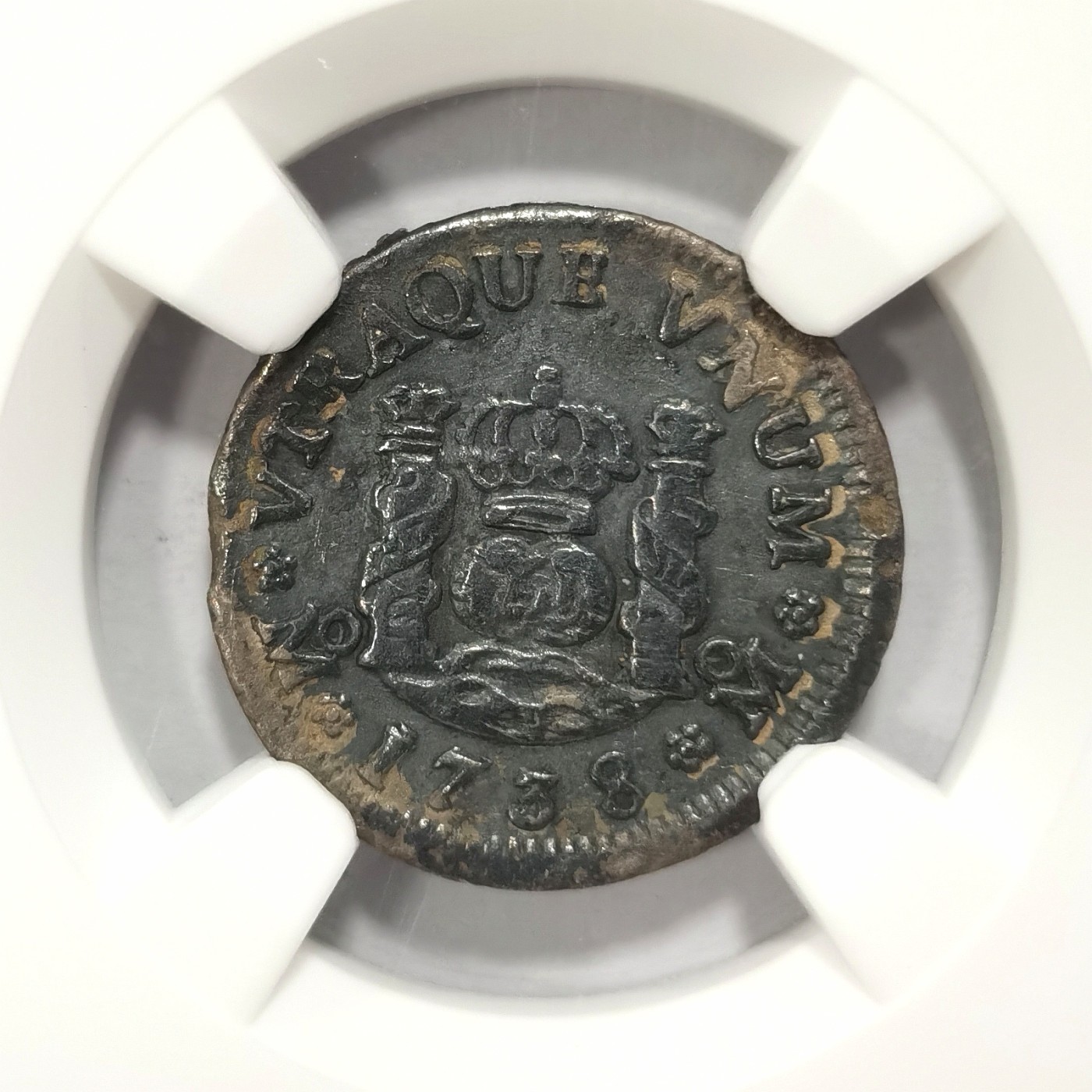 博洋堂世界钱币拍卖第066期（全场包邮） NGC XF 西属墨西哥1738年MO MF地球双柱1/2R，早期年份，细节不错