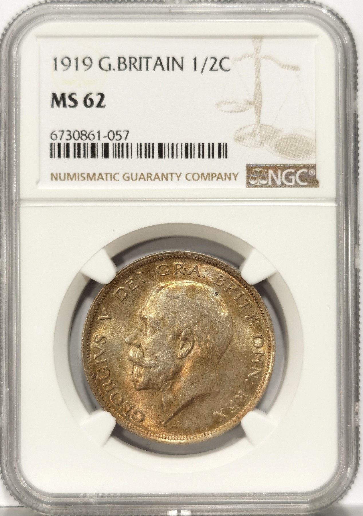 博洋堂世界钱币拍卖第066期（全场包邮） NGC MS62 英国1919年乔治五世1/2克朗银币