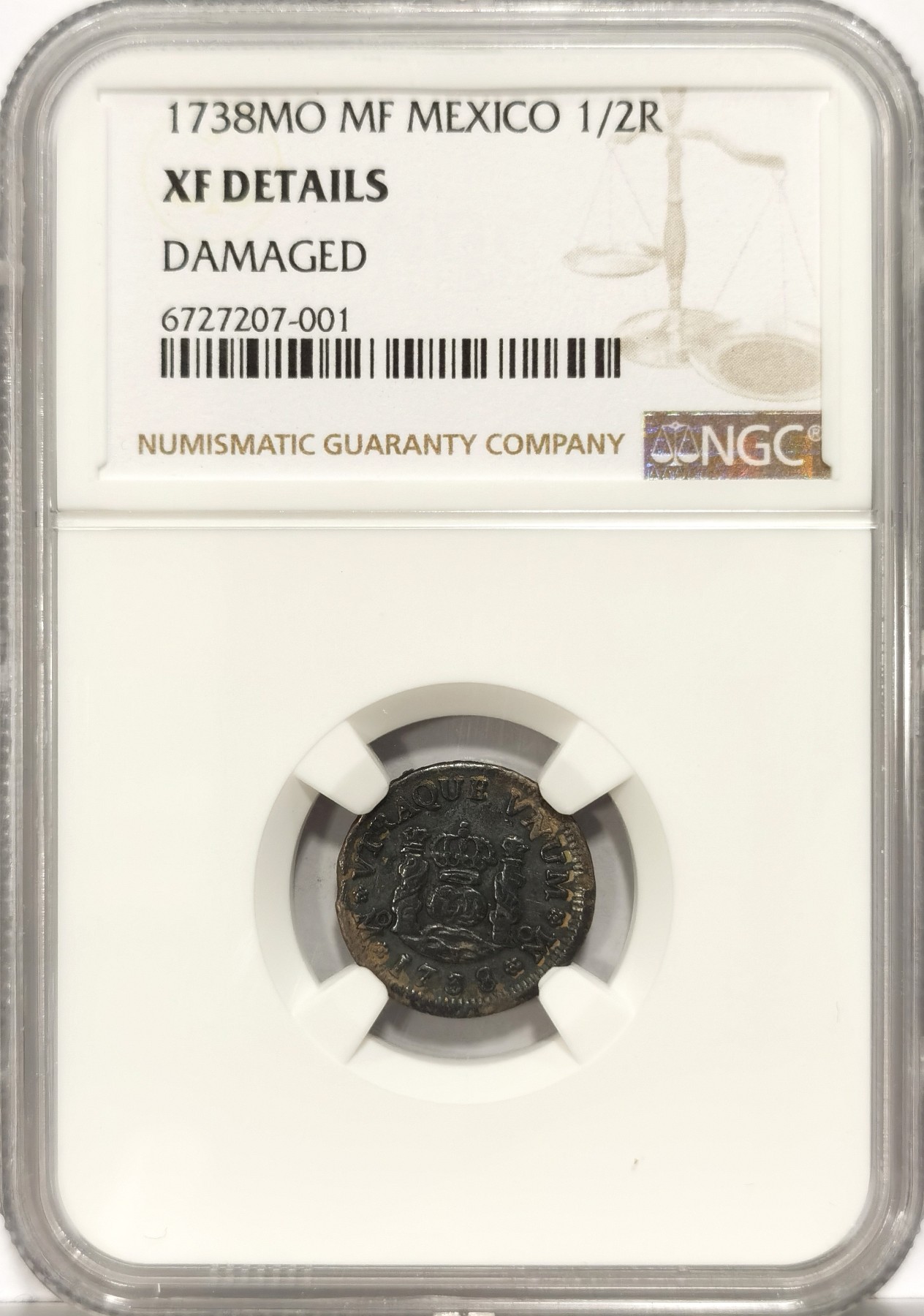 博洋堂世界钱币拍卖第066期（全场包邮） NGC XF 西属墨西哥1738年MO MF地球双柱1/2R，早期年份，细节不错