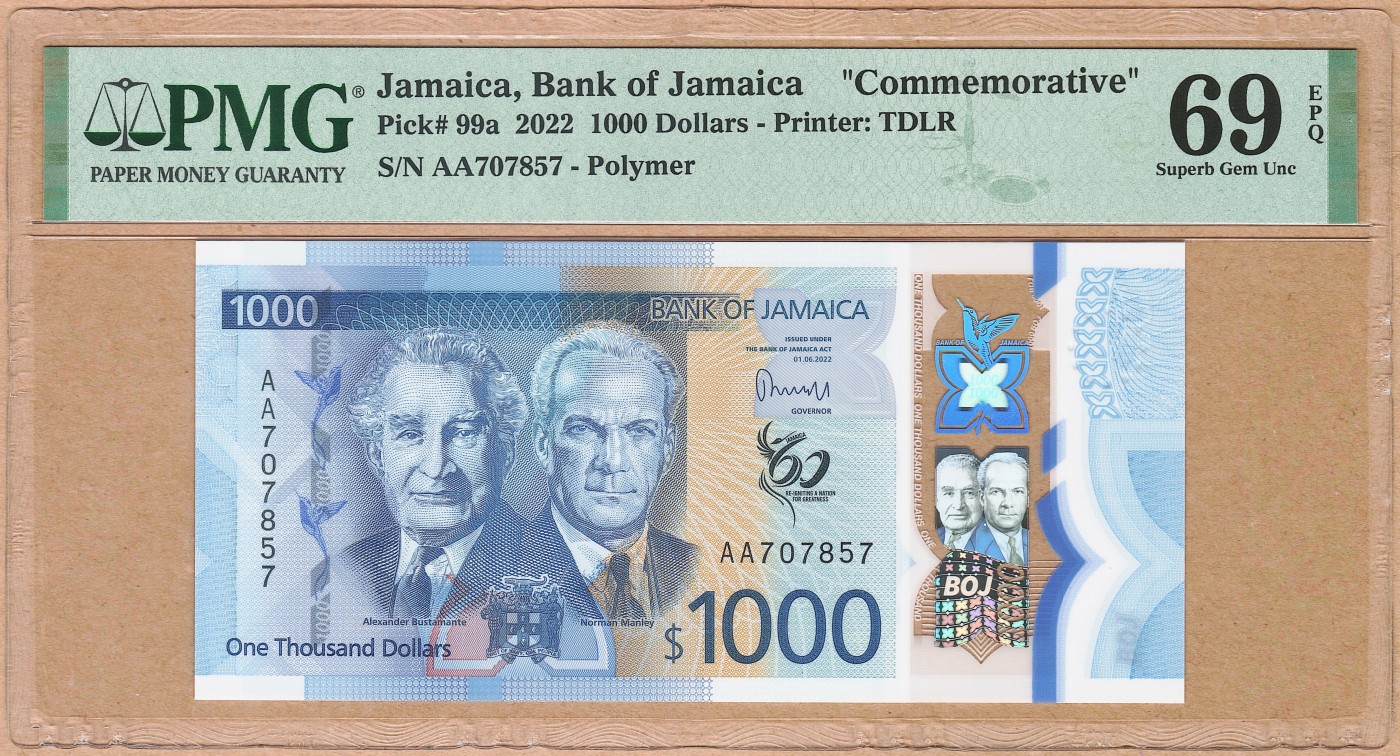 【Blue Auction】✨世界纸币精拍第438期【精】 【亚军分 AA首发冠】牙买加建国60周年纪念钞1000元 PMG69EPQ  IBNS提名热门 