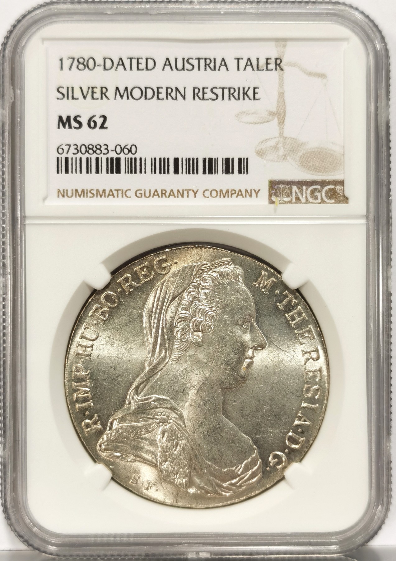 博洋堂世界钱币拍卖第066期（全场包邮） NGC MS62 奥地利1780年特蕾莎大奶妈1泰勒银币，官方后铸版