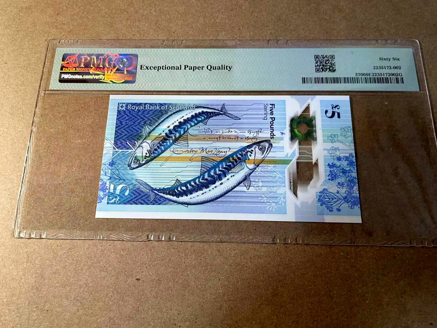 【Blue Auction】✨世界纸币精拍第438期【精】  【AA冠无47】苏格兰 2016年5镑 PMG66EPQ 