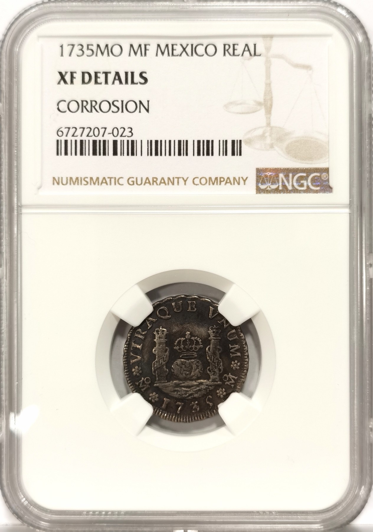 博洋堂世界钱币拍卖第066期（全场包邮） NGC XF 西属墨西哥1735年MO MF地球双柱1R，早期年份，1里亚尔面值少见