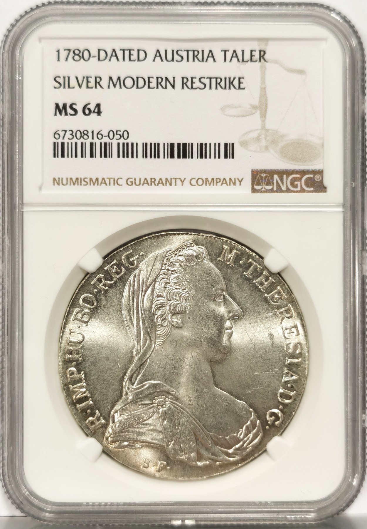 博洋堂世界钱币拍卖第066期（全场包邮） NGC MS64 奥地利1780年特蕾莎大奶妈1泰勒银币，官方后铸版