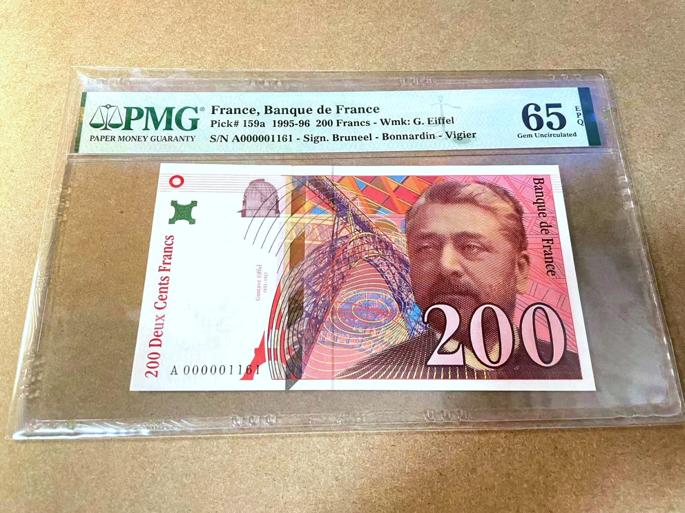 【Blue Auction】✨世界纸币精拍第438期【精】 【A冠1161小号 倒置号】法国 1995年200法郎 PMG65EPQ 