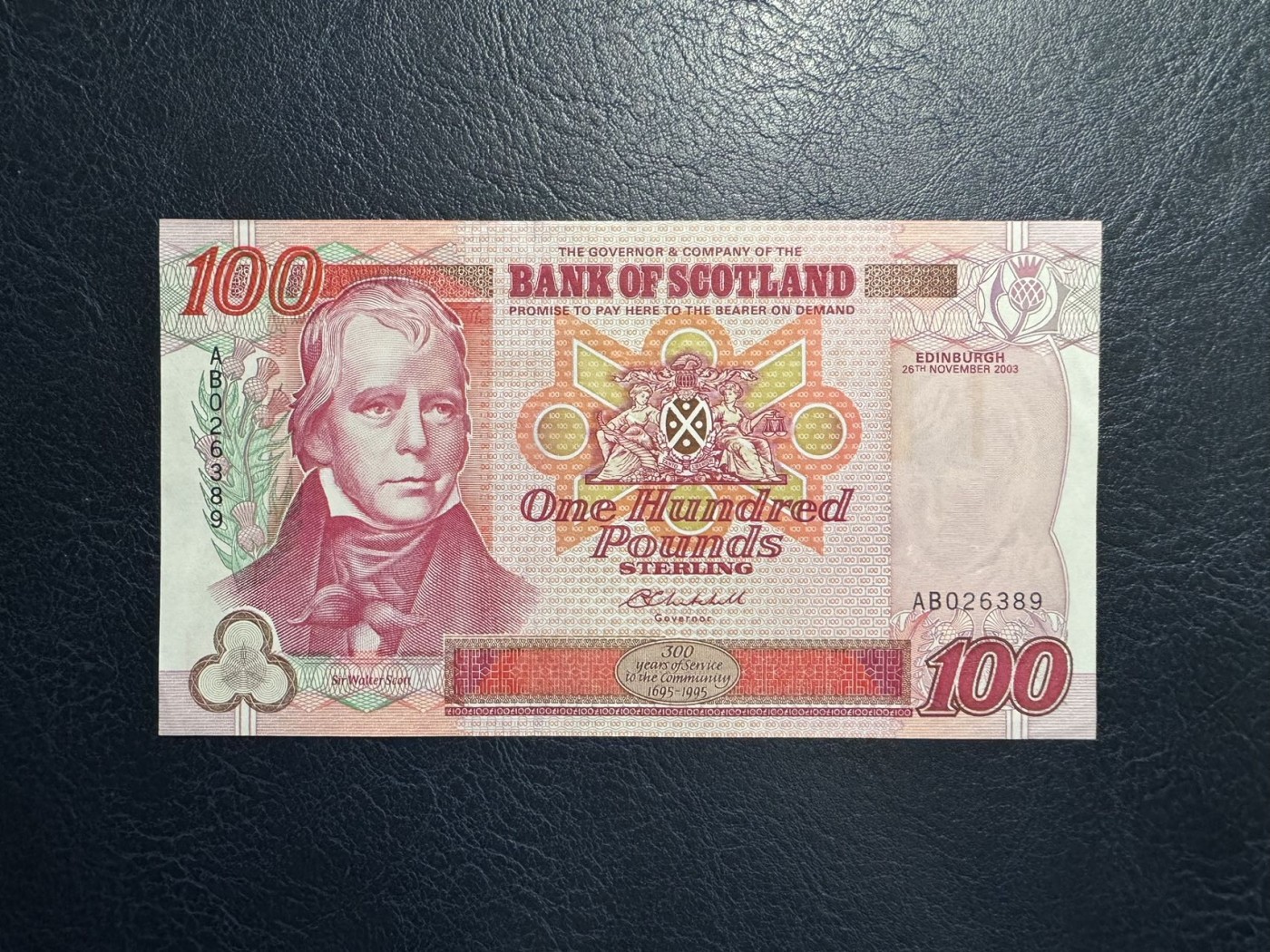 收藏联盟Quantum Auction 第327期拍卖  苏格兰银行2003年100镑纪念钞 品相AU-  号码无457