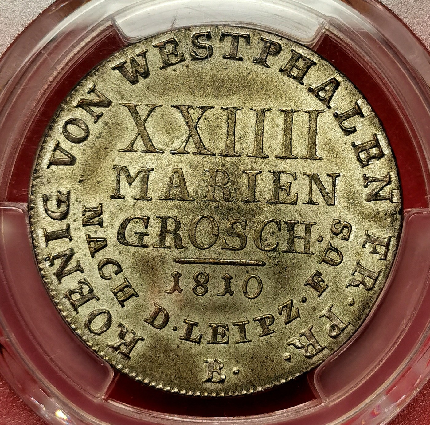 凡希社世界钱币微拍第二百六十一期（龙年开运场） 荐！1810B威斯特伐利亚 皇冠盾徽24Mariengroschen（2/3泰勒）PCGS-MS63 罕见品相收藏级，P唯一最高分&封面币！