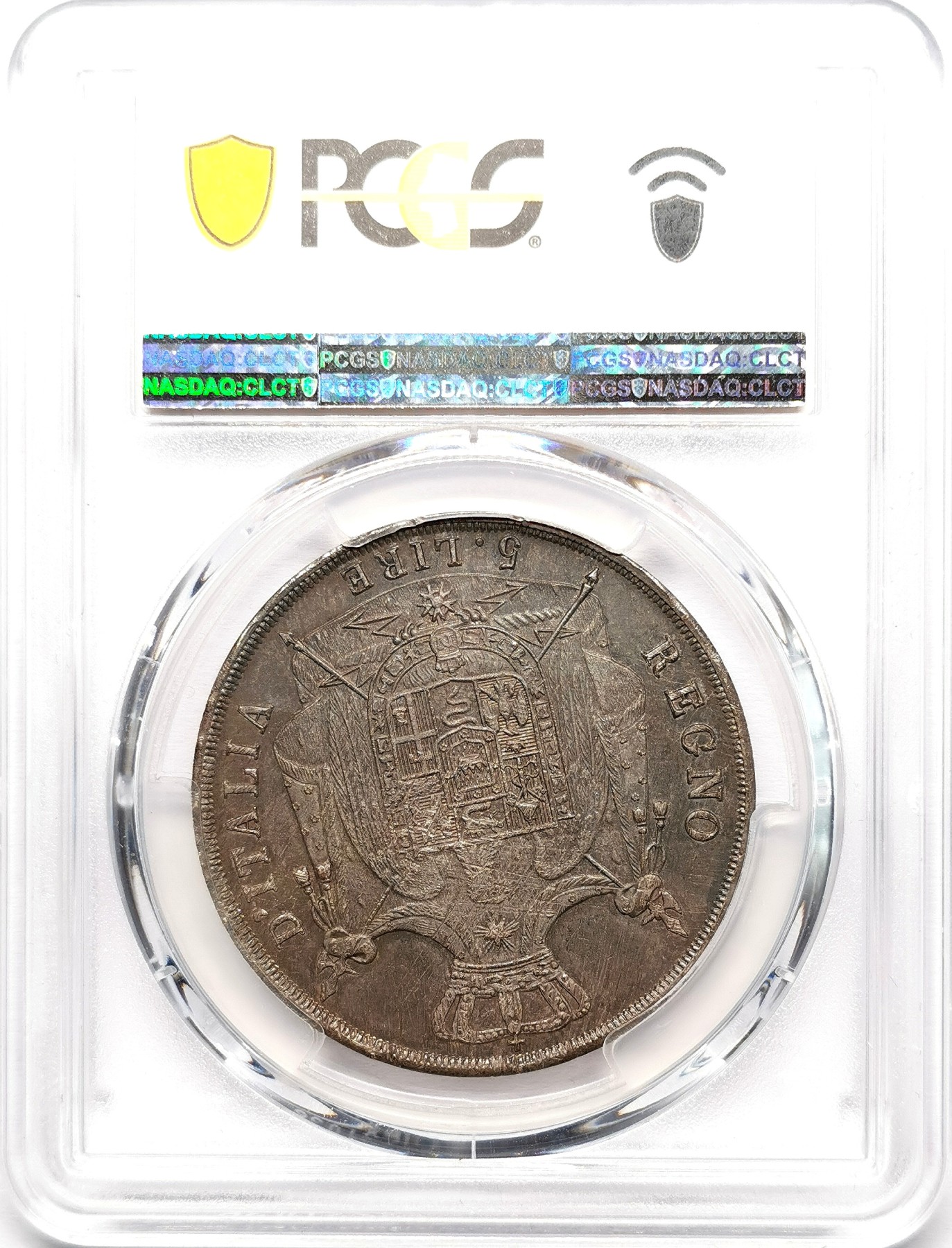 凡希社世界钱币微拍第二百六十一期（龙年开运场） 稀！1812M意大利王国拿破仑5里拉大银PCGS-MS62 盾徽长矛粗尖版，深色欧陆五彩，真正的传世品质，P唯一最高分！