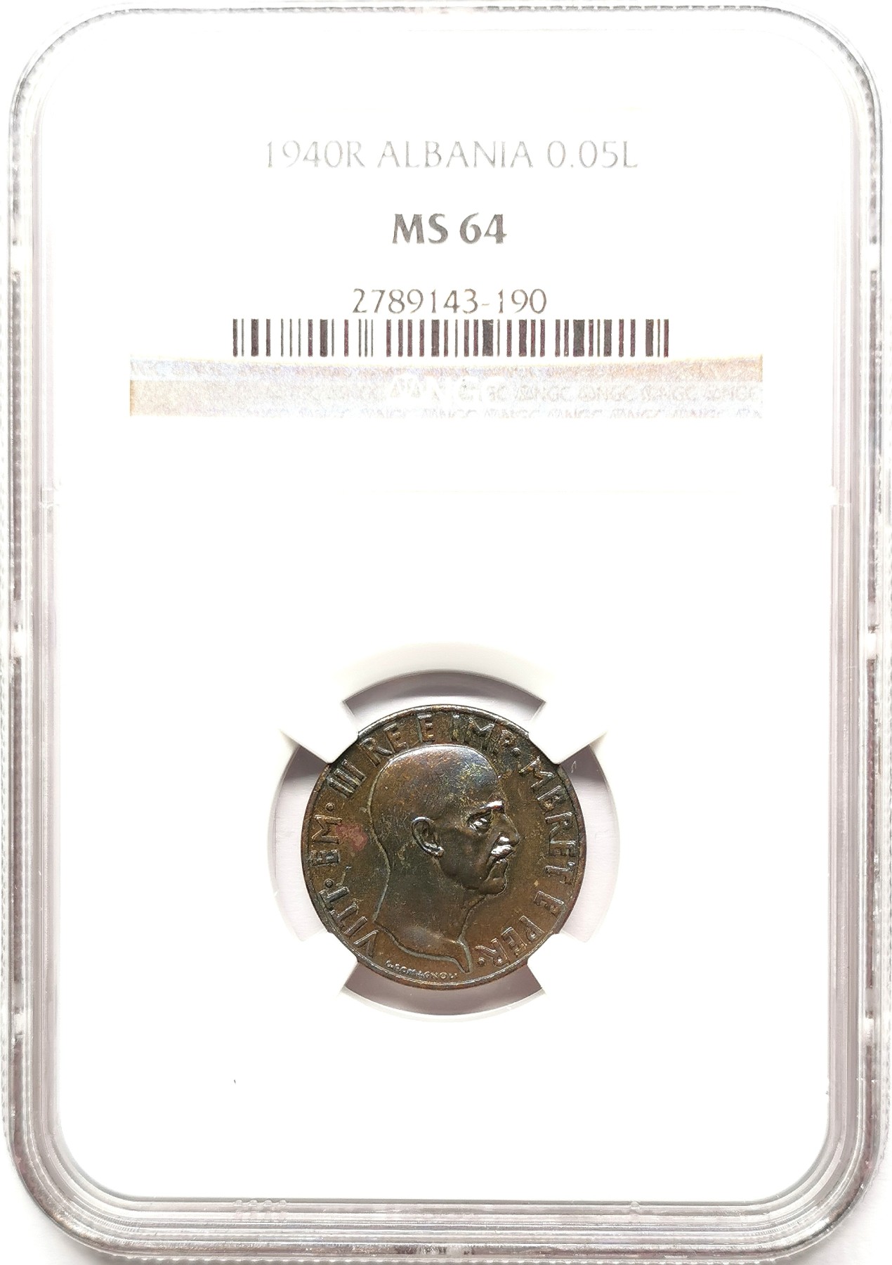 凡希社世界钱币微拍第二百六十一期（龙年开运场） 1940阿尔巴尼亚0.05Lek铜币NGC-MS64