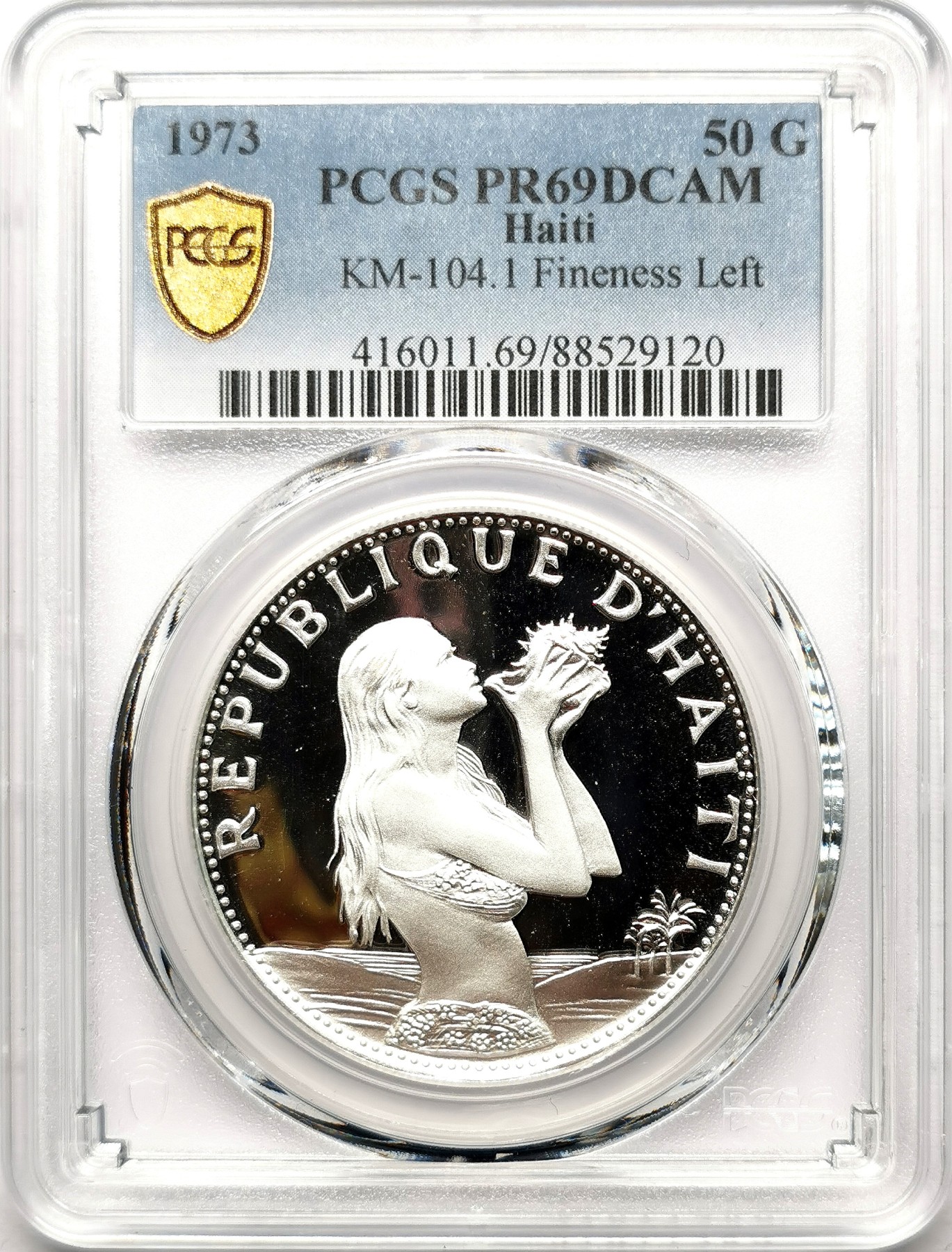 凡希社世界钱币微拍第二百六十一期（龙年开运场） 1973海地海螺少女50G大银精铸PCGS-PF69DCAM 这个品种的69难得一见！