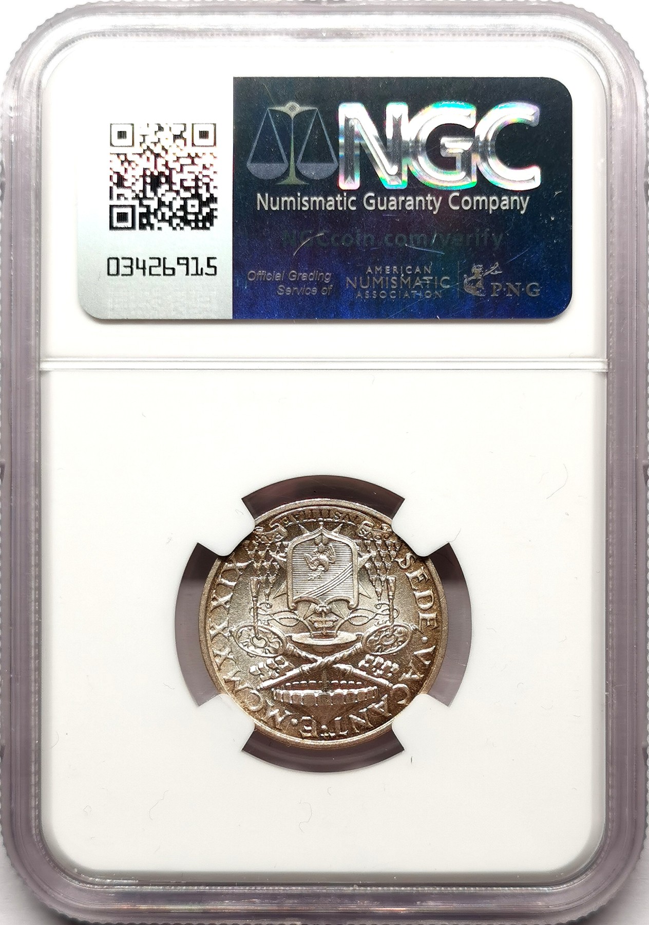 凡希社世界钱币微拍第二百六十一期（龙年开运场） 1939梵蒂冈5里拉银币NGC-MS65