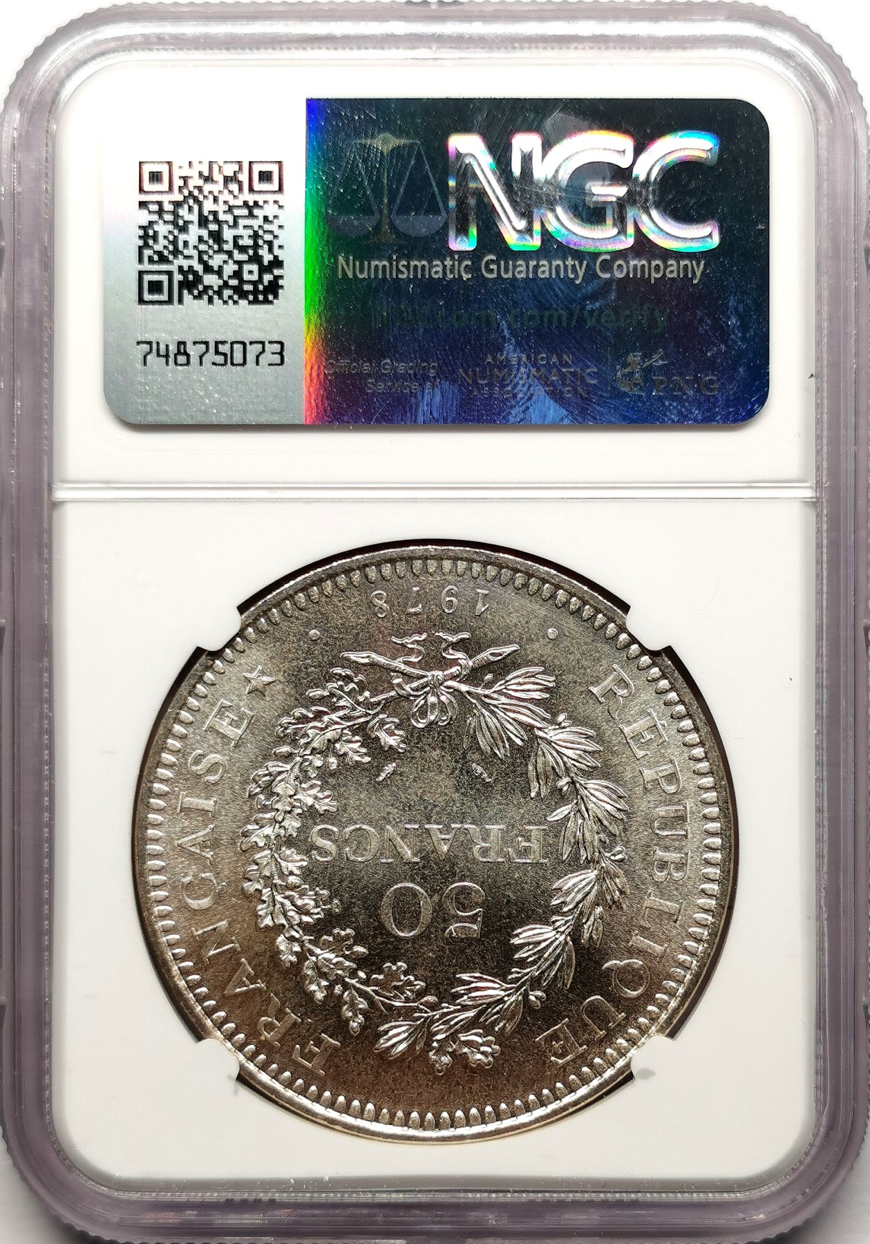 凡希社世界钱币微拍第二百六十一期（龙年开运场） 1978法国大力神50法郎大银NGC-MS65